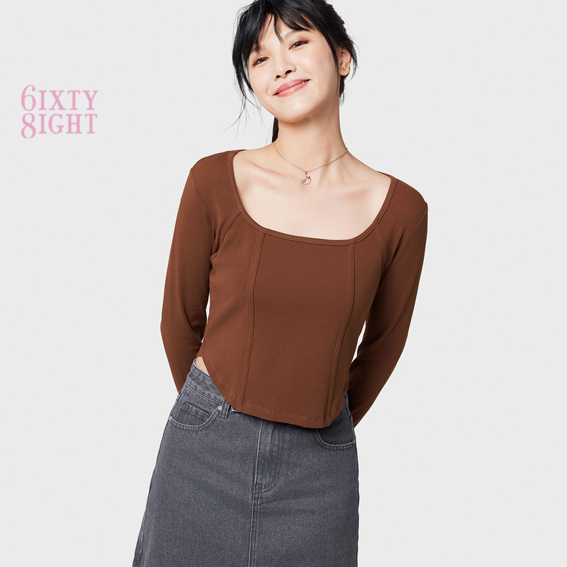 6IXTY8IGHT SEKI, Y2K Cotton Slim Cropped Top for Woman Girl TP10419|,|
