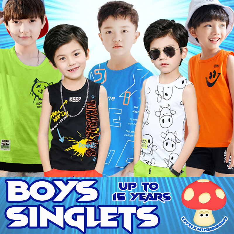 LITTLE MUSHROOMS   | BOY KIDS CHILDREN TEENAGER CASUAL SINGLET TOPS TANK TEES | BIG LARGE SIZE | COOLING COTTON|,|
