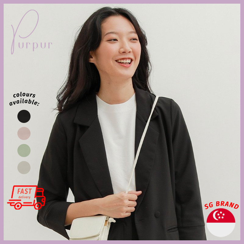 [RESTOCK 2] Purpur Women Outerwears Mackenzie Casual Button Slit Sleeves Blazer with Front Pockets Black|,|