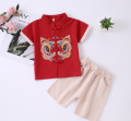 (2-pc Set) Baby Kids Boys Cheongsam Set Dancing Lion  Chinese Character Fu Kirin Dragon Koi  Top and  Shorts CNY Chinese New Year Outfit|,|