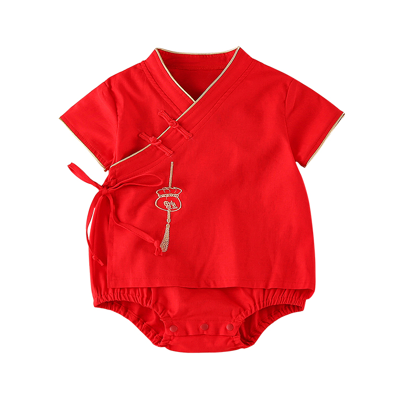 CSR039 Baby Boys Red Kungfu Romper Bodysuit Onesies  Money Bag Embroidery [ Little Gems SG]|,|