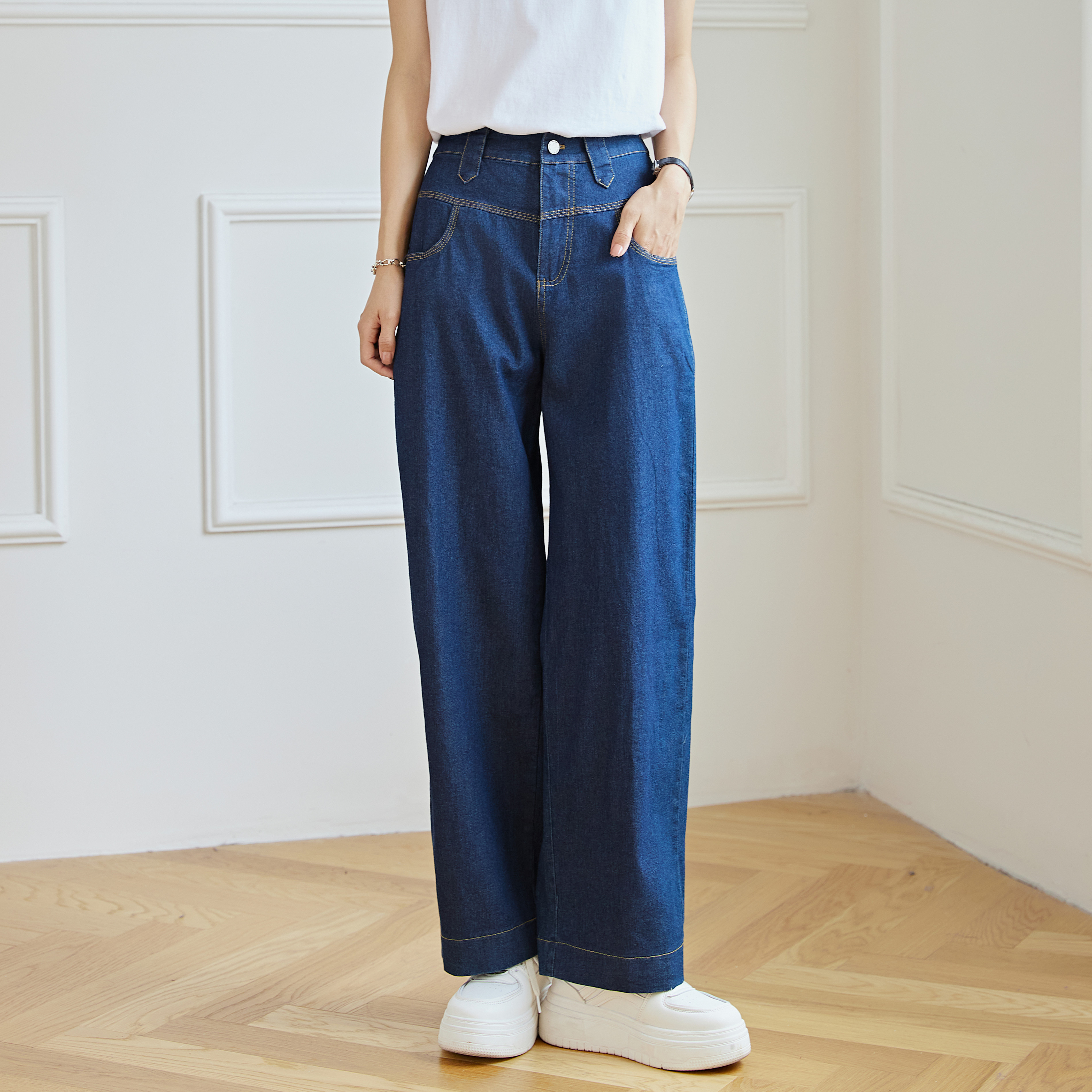 Eyouth 10131 Women High Waist Wide Leg Jeans Flared Bell Denim Pants for woman|,|