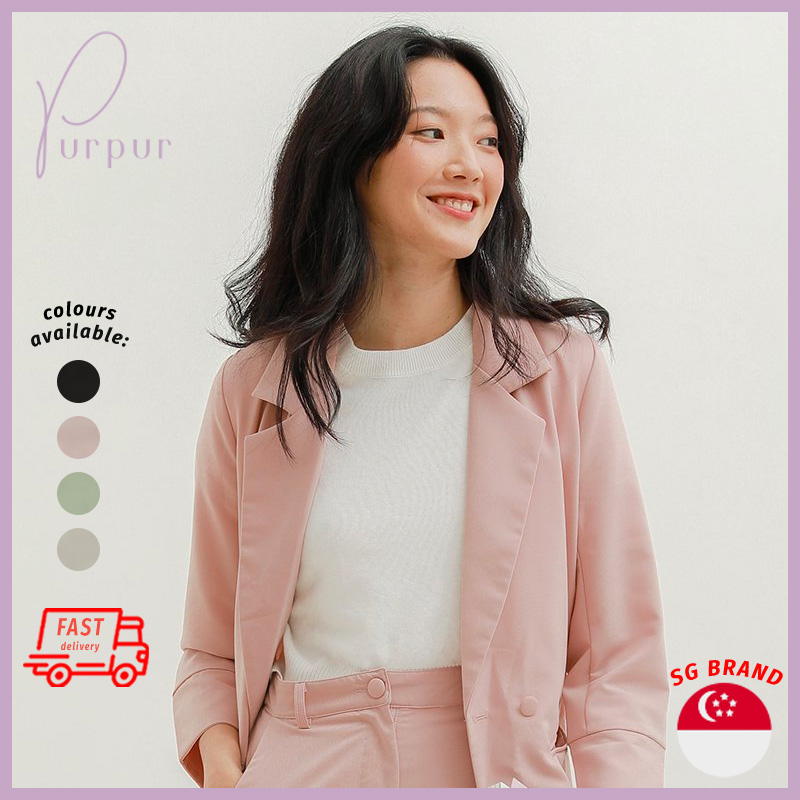 [RESTOCK 2] Purpur Women Outerwears Mackenzie Casual Button Slit Sleeves Blazer with Front Pockets Blush Pink|,|