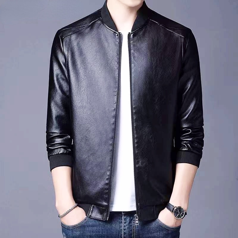 SG STOCK Men&#x27;s  Leather Jacket Stand Collar Leather Jacket Men&#x27;s Trendy Leather Coat Men&#x27;s|,|