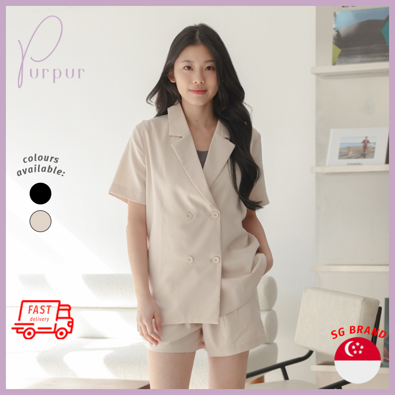 Purpur Women Outerwear Glanice Shorts Sleeve Blazer Cream|,|