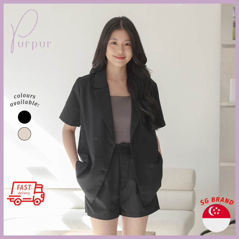 Purpur Women Outerwear Glanice Shorts Sleeve Blazer Black|,|