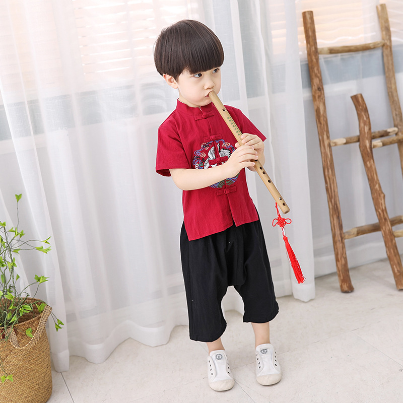 【baixilife】Boys&#x27; traditional costume Chinese style children&#x27;s Tang suit short sleeved children&#x27;s suit|,|
