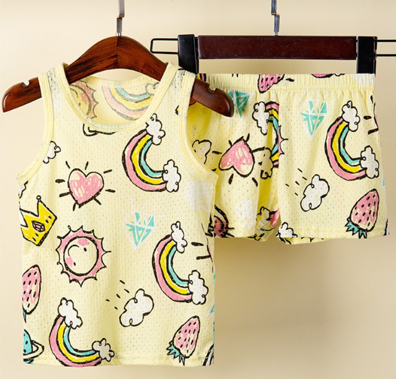 Baby Toddler 2-pc Set (Sleeveless) 100% Cotton Mesh Top and Bottom Baby Top and Bottom Clothing|,|