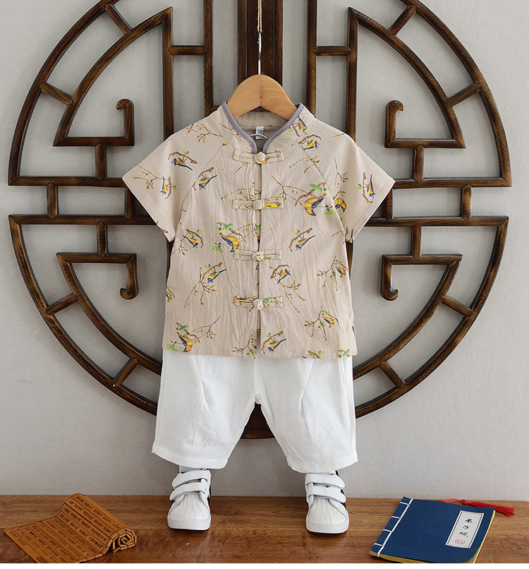 [SG Ready Stock] TZ052 Toddler Boys Traditional Mandarin Collar Birds Kungfu Shirt Top &amp; Pants Set [Little Gems]|,|
