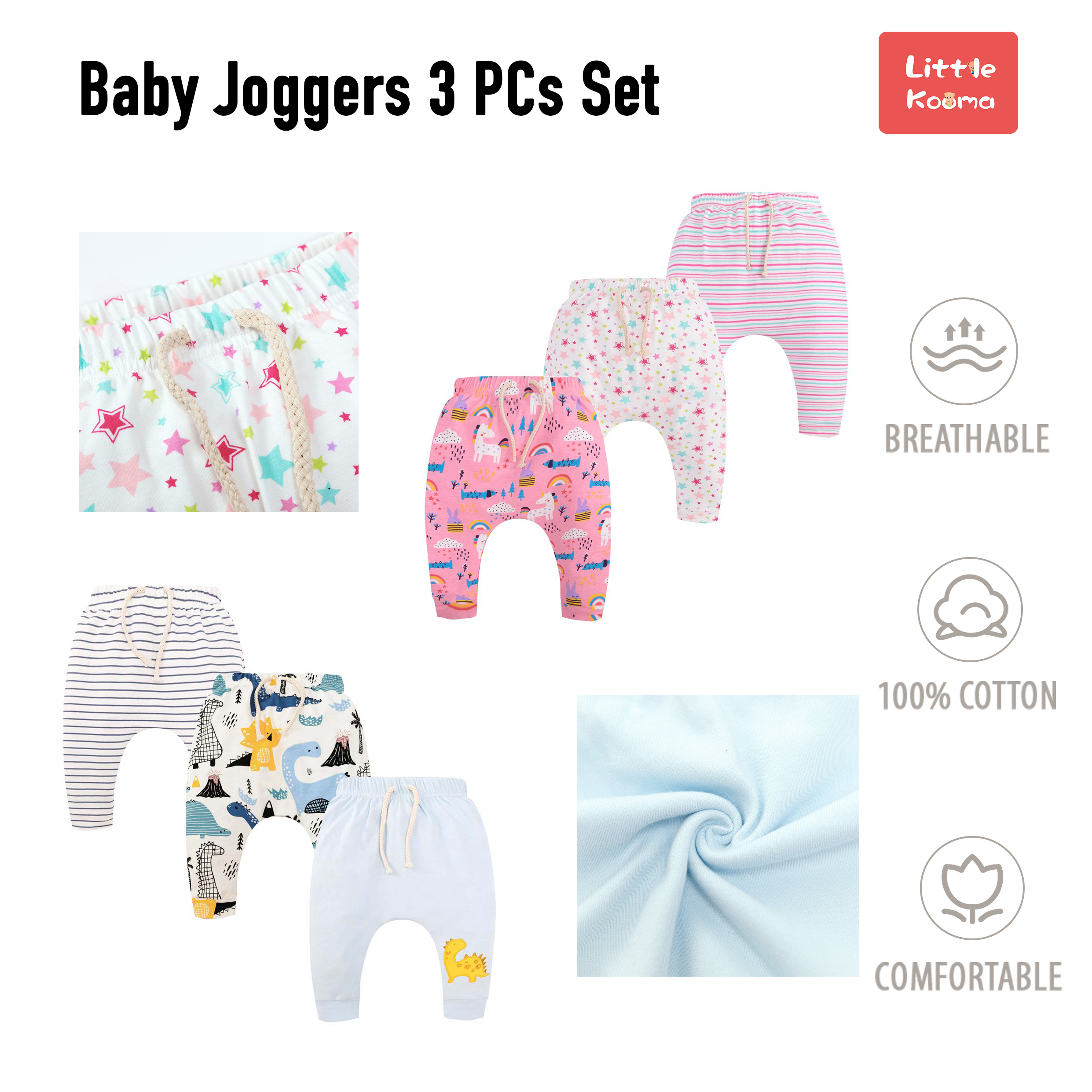 Little Kooma - Baby Boy and girl Joggers 3pcs|,|