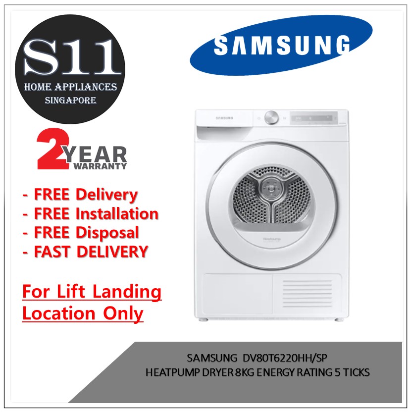 SAMSUNG  DV80T6220HH/SP HEATPUMP DRYER 8KG ENERGY RATING 5 TICKS - 2 YEARS LOCAL MANUFACTURER WARRANTY|,|