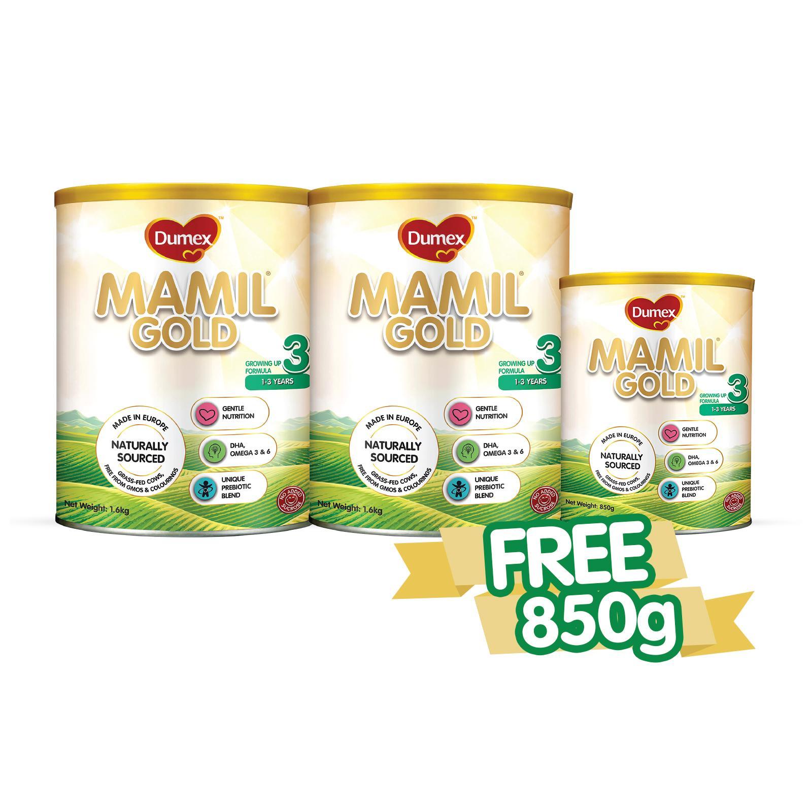 Dumex [Free 1 x 850G] Dumex Mamil Gold Stage 3 Growing Up Milk Formula 1.6KG x 2|,|