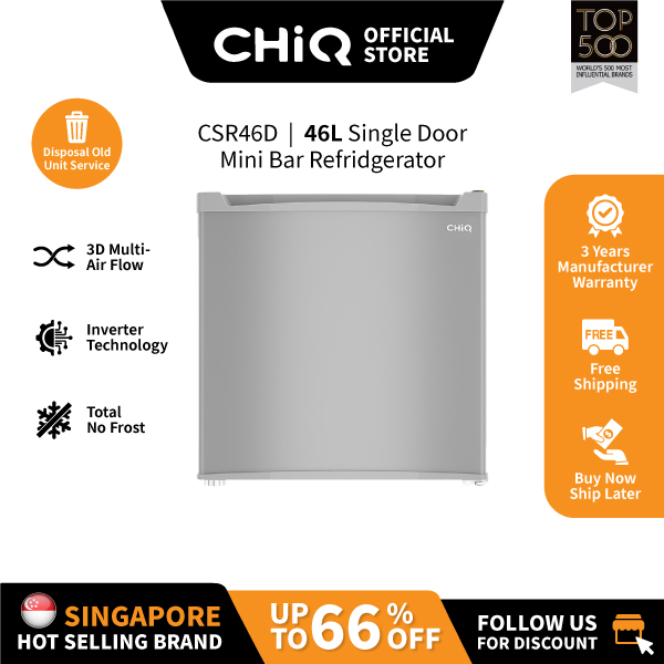 CHiQ 46L Refrigerator Mini Bar Fridge Low Noise Less Power Consumption 3 Years Warranty CSR46D|,|