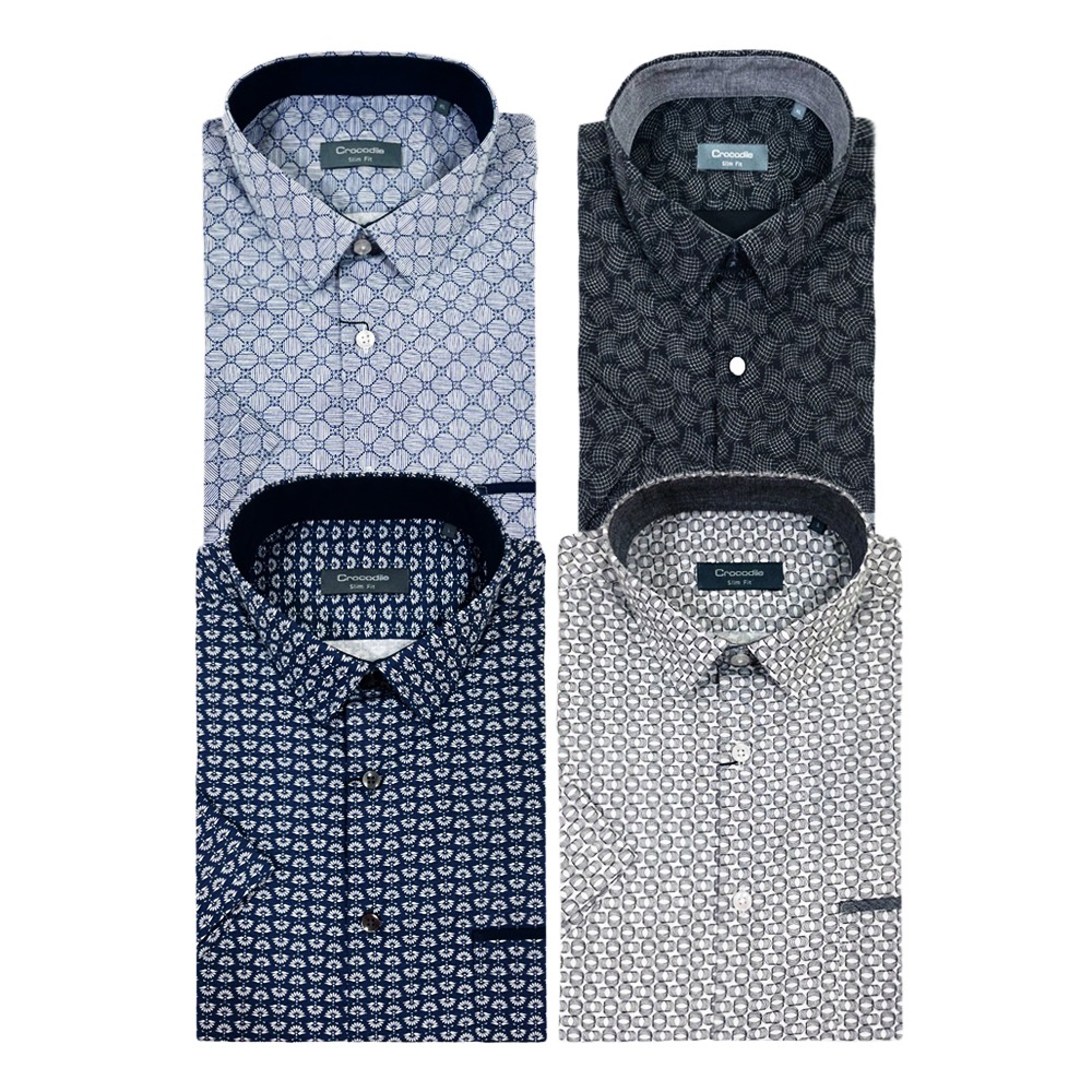 CROCODILE Full Cotton Short Sleeve Shirt|,|