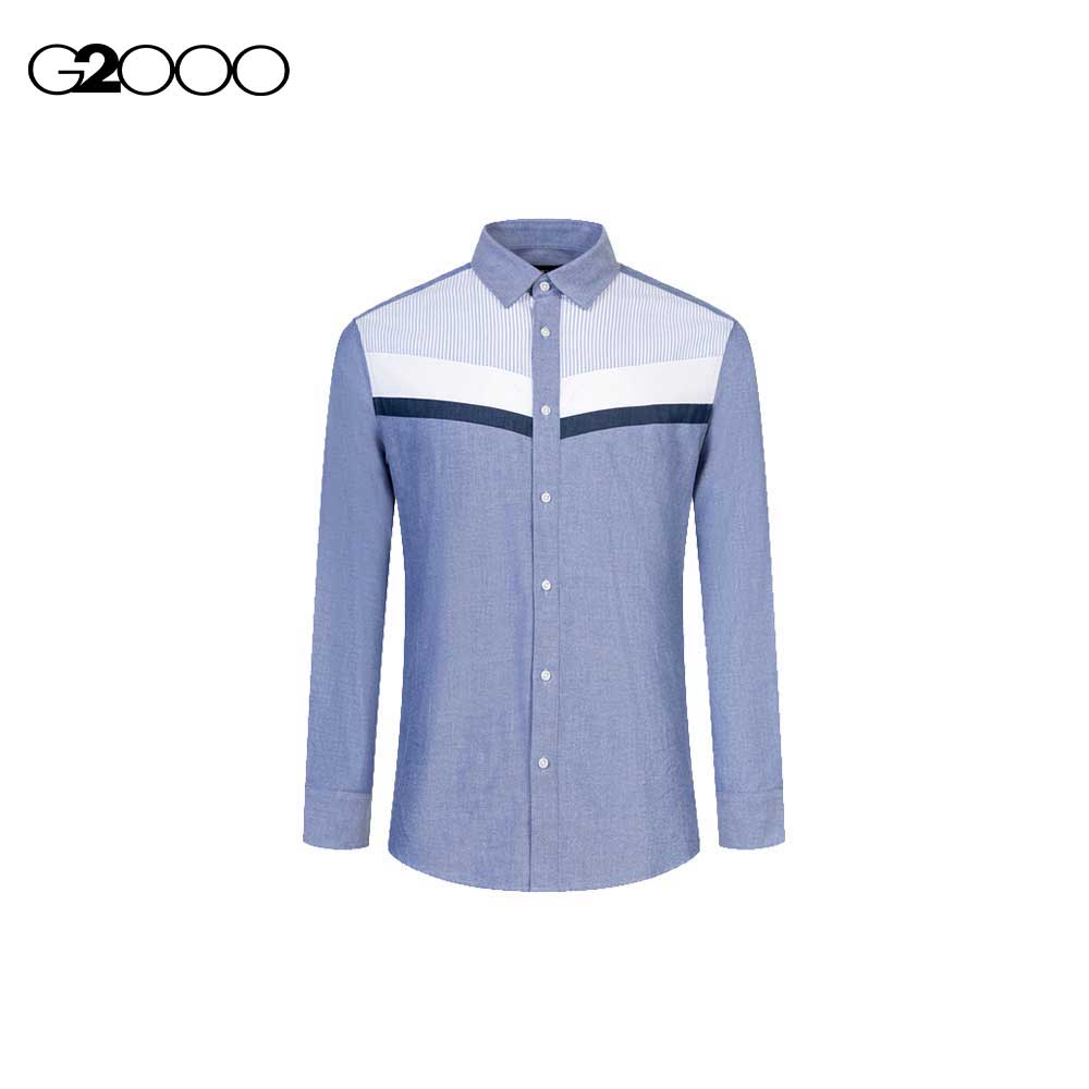 G2000 Men Shirt Collar Oxford Stripe Blocking Shirt|,|