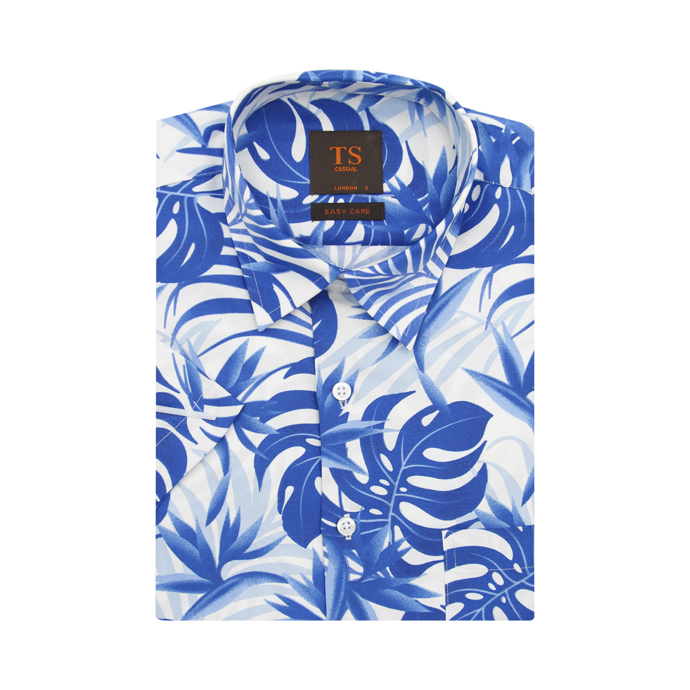 Thomas Smith Short-Sleeved Printed Shirts - Blue / Brown / Colorful / Yellow|,|
