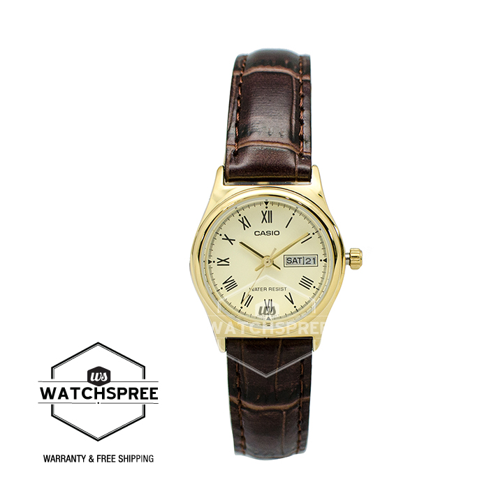 [Watchspree] Casio Ladies&#x27; Standard Analog Brown Leather Strap Watch LTPV006GL-9B LTP-V006GL-9B|,|