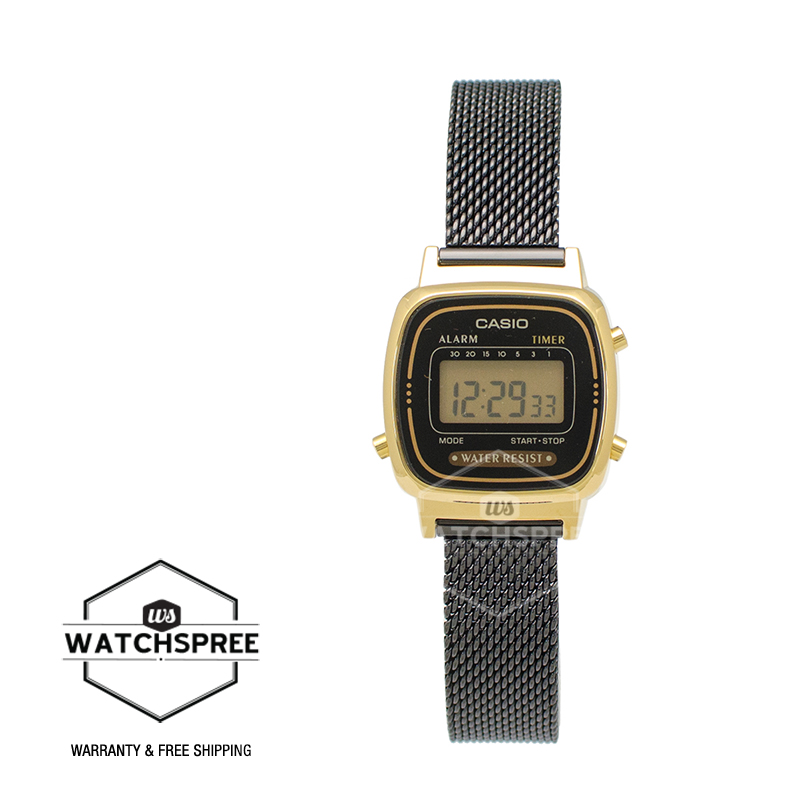 [Watchspree] Casio Ladies&#x27; Vintage Standard Digital Black Mesh Band Watch LA670WEMB-1D LA-670WEMB-1D|,|