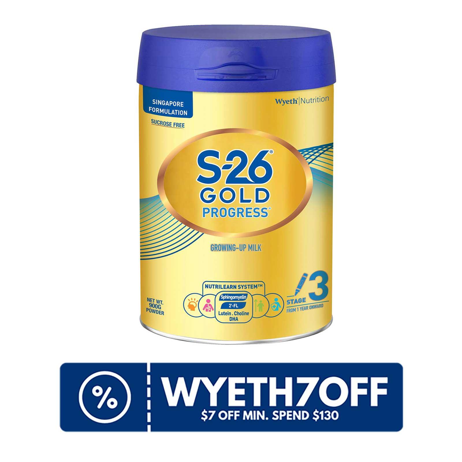 Wyeth Nutrition S-26 Gold Progress Stage 3 Growing-up Formula 900G - From 12 Months|,|