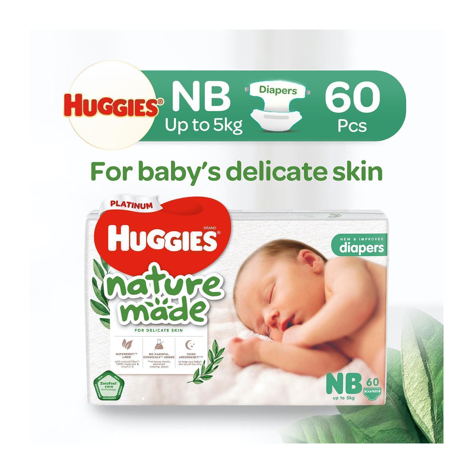 Huggies Platinum Naturemade NB 60s Tape Diapers|,|