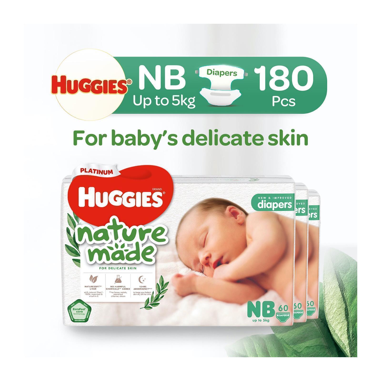 Huggies Platinum Naturemade NB 60s Tape Diapers Case|,|
